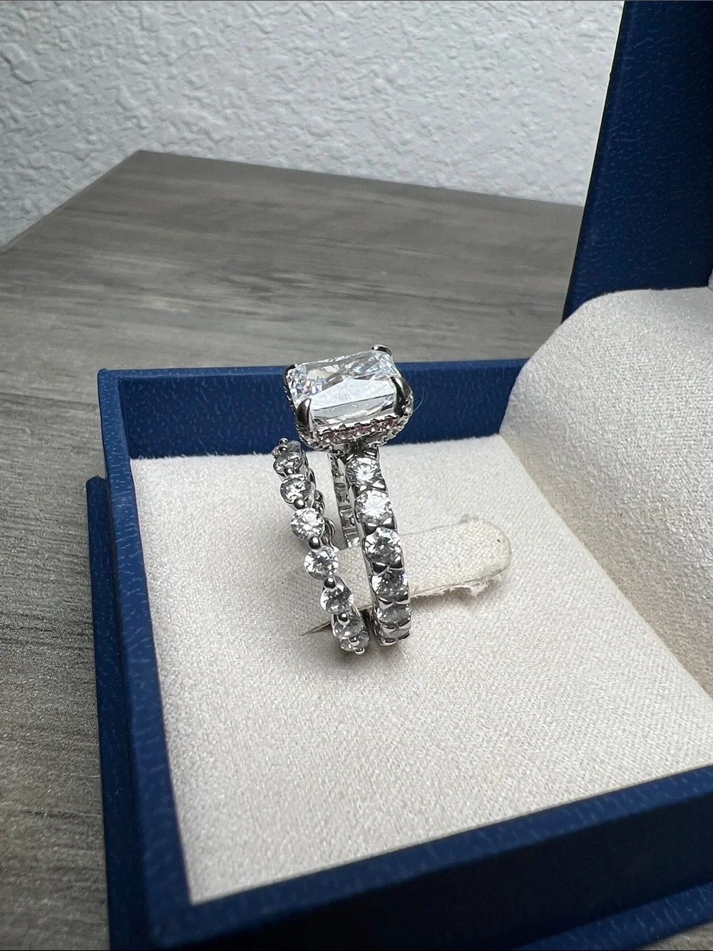 Italo Jewelry 4 Carat Cushion Cut Engagement Ring Infinity Set Size 4.5